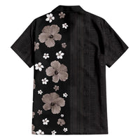 Hawaii Hibiscus and Plumeria Flowers Family Matching Summer Maxi Dress and Hawaiian Shirt Tapa Tribal Pattern Half Style Grayscale Mode