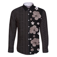 Hawaii Hibiscus and Plumeria Flowers Family Matching Tank Maxi Dress and Hawaiian Shirt Tapa Tribal Pattern Half Style Grayscale Mode