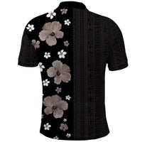 Hawaii Hibiscus and Plumeria Flowers Polo Shirt Tapa Tribal Pattern Half Style Grayscale Mode