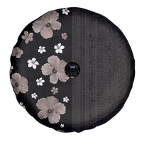 Hawaii Hibiscus and Plumeria Flowers Spare Tire Cover Tapa Tribal Pattern Half Style Grayscale Mode