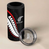 New Zealand Rugby Custom 4 in 1 Can Cooler Tumbler Sporty Silver Fern Shape with Maori Tattoos - Polynesian Pride