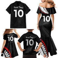 New Zealand Rugby Custom Family Matching Mermaid Dress and Hawaiian Shirt Sporty Silver Fern Shape with Maori Tattoos - Polynesian Pride