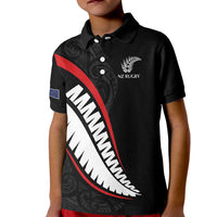 New Zealand Rugby Custom Kid Polo Shirt Sporty Silver Fern Shape with Maori Tattoos - Polynesian Pride
