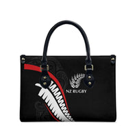 New Zealand Rugby Leather Bag Sporty Silver Fern Shape with Maori Tattoos - Polynesian Pride