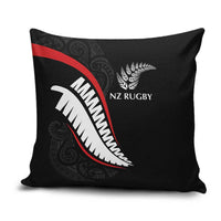 New Zealand Rugby Pillow Cover Sporty Silver Fern Shape with Maori Tattoos - Polynesian Pride