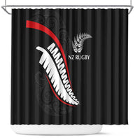 New Zealand Rugby Shower Curtain Sporty Silver Fern Shape with Maori Tattoos - Polynesian Pride