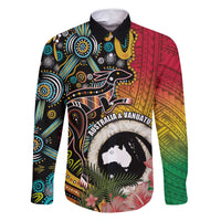 Vanuatu and Australia Together Family Matching Long Sleeve Bodycon Dress and Hawaiian Shirt Kangaroo with Pig Tusk Indigenous Pattern LT03 Dad's Shirt - Long Sleeve Black - Polynesian Pride