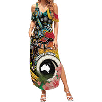 Vanuatu and Australia Together Summer Maxi Dress Kangaroo with Pig Tusk Indigenous Pattern