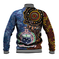 Samoa and Australia Together Baseball Jacket Kangaroo and Tribal Hibiscus Aboriginal Pattern