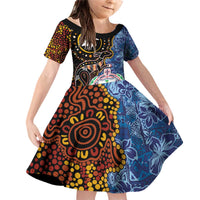 Samoa and Australia Together Family Matching Off Shoulder Short Dress and Hawaiian Shirt Kangaroo and Tribal Hibiscus Aboriginal Pattern