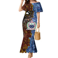 Samoa and Australia Together Mermaid Dress Kangaroo and Tribal Hibiscus Aboriginal Pattern