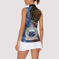 Samoa and Australia Together Women Sleeveless Polo Shirt Kangaroo and Tribal Hibiscus Aboriginal Pattern