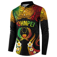 Personalised Pohnpei Independence Day Button Sweatshirt Polynesian Tattoo and Plumeria Reggae Color