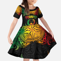 Personalised Pohnpei Independence Day Family Matching Off The Shoulder Long Sleeve Dress and Hawaiian Shirt Polynesian Tattoo and Plumeria Reggae Color