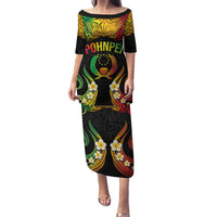 Personalised Pohnpei Independence Day Family Matching Puletasi and Hawaiian Shirt Polynesian Tattoo and Plumeria Reggae Color