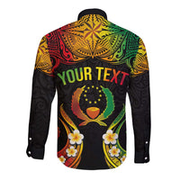Personalised Pohnpei Independence Day Long Sleeve Button Shirt Polynesian Tattoo and Plumeria Reggae Color