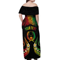 Personalised Pohnpei Independence Day Off Shoulder Maxi Dress Polynesian Tattoo and Plumeria Reggae Color