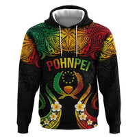 Personalised Pohnpei Independence Day Zip Hoodie Polynesian Tattoo and Plumeria Reggae Color