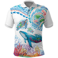 Hawaiian Turtles and Whales Polo Shirt Polynesian Tropical Tattoo Ocean Style LT03 Multicolor - Polynesian Pride