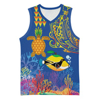 Hawaii Ocean Basketball Jersey Pineapple Turtle and Mango Reef Triggerfish and Kakau Tattoo LT03 Unisex Multicolor - Polynesian Pride