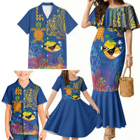 Hawaii Ocean Family Matching Mermaid Dress and Hawaiian Shirt Pineapple Turtle and Mango Reef Triggerfish and Kakau Tattoo LT03 - Polynesian Pride