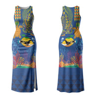 Hawaii Ocean Family Matching Tank Maxi Dress and Hawaiian Shirt Pineapple Turtle and Mango Reef Triggerfish and Kakau Tattoo LT03 Mom's Dress Multicolor - Polynesian Pride