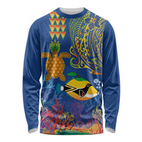 Hawaii Ocean Long Sleeve Shirt Pineapple Turtle and Mango Reef Triggerfish and Kakau Tattoo LT03 Unisex Multicolor - Polynesian Pride