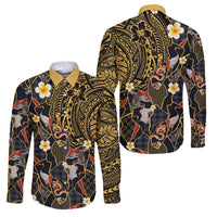 Hawaiian and Japanese Family Matching Long Sleeve Bodycon Dress and Hawaiian Shirt Polynesian Tattoo with Japanese Culture Kintsugi Style LT03 Dad's Shirt - Long Sleeve Multicolor - Polynesian Pride