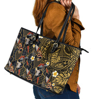 Hawaiian and Japanese Leather Tote Bag Polynesian Tattoo with Japanese Culture Kintsugi Style LT03 - Polynesian Pride