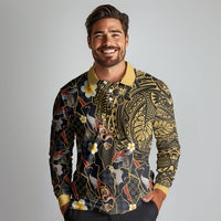 Hawaiian and Japanese Long Sleeve Polo Shirt Polynesian Tattoo with Japanese Culture Kintsugi Style LT03 - Polynesian Pride