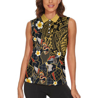 Hawaiian and Japanese Women Sleeveless Polo Shirt Polynesian Tattoo with Japanese Culture Kintsugi Style LT03 - Polynesian Pride