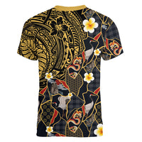 Hawaiian and Japanese Women V-Neck T-Shirt Polynesian Tattoo with Japanese Culture Kintsugi Style LT03 - Polynesian Pride