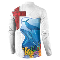 Tonga Swimming with Whales Button Sweatshirt Ngatu Pattern LT03 - Polynesian Pride