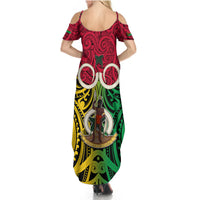 Vanuatu Summer Maxi Dress Pig Tusk Mix Maori Pattern and Namele Leaf LT03 - Polynesian Pride