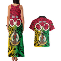 Personalised Vanuatu Couples Matching Tank Maxi Dress and Hawaiian Shirt Pig Tusk Mix Maori Pattern and Namele Leaf LT03 - Polynesian Pride