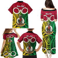 Personalised Vanuatu Family Matching Puletasi Dress and Hawaiian Shirt Pig Tusk Mix Maori Pattern and Namele Leaf LT03 - Polynesian Pride