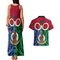 Vanuatu Shefa Province Couples Matching Tank Maxi Dress and Hawaiian Shirt Pig Tusk Mix Maori Pattern and Namele Leaf LT03 - Polynesian Pride