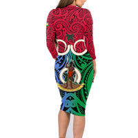 Vanuatu Shefa Province Family Matching Long Sleeve Bodycon Dress and Hawaiian Shirt Pig Tusk Mix Maori Pattern and Namele Leaf LT03 - Polynesian Pride