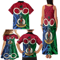 Vanuatu Shefa Province Family Matching Tank Maxi Dress and Hawaiian Shirt Pig Tusk Mix Maori Pattern and Namele Leaf LT03 - Polynesian Pride