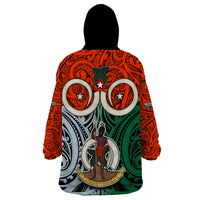 Vanuatu Penama Province Wearable Blanket Hoodie Pig Tusk Mix Maori Pattern and Namele Leaf LT03 - Polynesian Pride