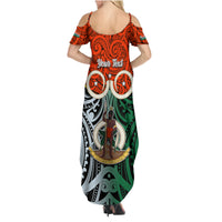 Personalised Vanuatu Penama Province Family Matching Summer Maxi Dress and Hawaiian Shirt Pig Tusk Mix Maori Pattern and Namele Leaf LT03 - Polynesian Pride
