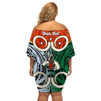 Personalised Vanuatu Penama Province Off Shoulder Short Dress Pig Tusk Mix Maori Pattern and Namele Leaf LT03 - Polynesian Pride