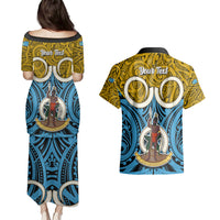 Personalised Vanuatu Sanma Province Couples Matching Puletasi Dress and Hawaiian Shirt Pig Tusk Mix Maori Pattern and Namele Leaf LT03 - Polynesian Pride