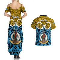Personalised Vanuatu Sanma Province Couples Matching Summer Maxi Dress and Hawaiian Shirt Pig Tusk Mix Maori Pattern and Namele Leaf LT03 - Polynesian Pride