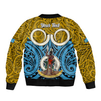 Personalised Vanuatu Sanma Province Sleeve Zip Bomber Jacket Pig Tusk Mix Maori Pattern and Namele Leaf LT03 - Polynesian Pride