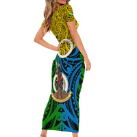Vanuatu Malampa Province Family Matching Short Sleeve Bodycon Dress and Hawaiian Shirt Pig Tusk Mix Maori Pattern and Namele Leaf LT03 - Polynesian Pride