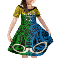 Vanuatu Malampa Province Family Matching Summer Maxi Dress and Hawaiian Shirt Pig Tusk Mix Maori Pattern and Namele Leaf LT03 Daughter's Dress Yellow - Polynesian Pride