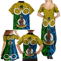 Vanuatu Malampa Province Family Matching Summer Maxi Dress and Hawaiian Shirt Pig Tusk Mix Maori Pattern and Namele Leaf LT03 - Polynesian Pride
