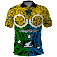 Vanuatu Malampa Province Polo Shirt Pig Tusk Mix Maori Pattern and Namele Leaf LT03 Yellow - Polynesian Pride