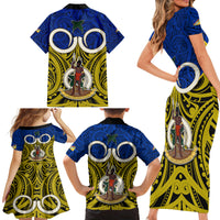 Vanuatu Torba Province Family Matching Short Sleeve Bodycon Dress and Hawaiian Shirt Pig Tusk Mix Maori Pattern and Namele Leaf LT03 - Polynesian Pride